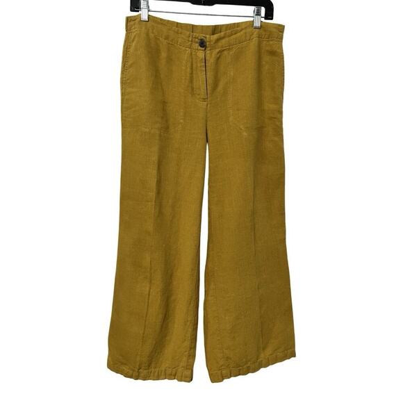 J Jill 100% Linen Wide Leg Pants Size S Mustard Yellow Lagenlook Boho Beach - Picture 1 of 8